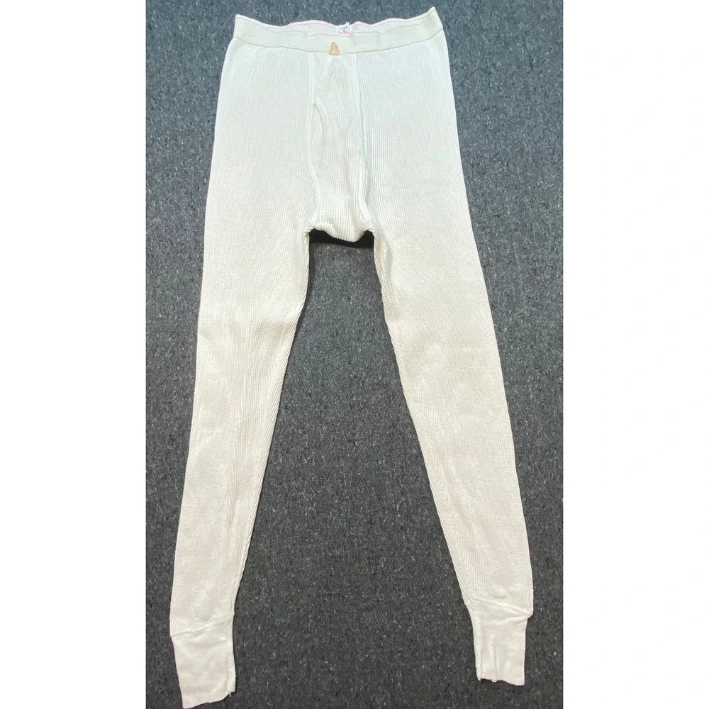 ManCrest Thermal Pants‎ Mens XL White Vintage Waffle Knit Cotton Grunge Retro